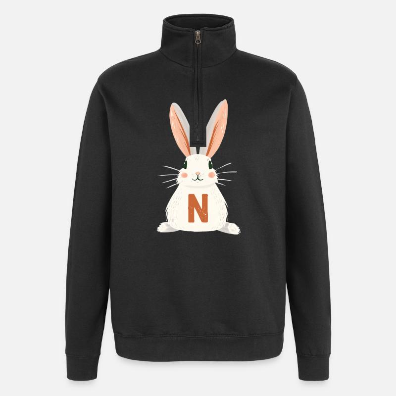 N -Buchstabe - Hase - Personalisierbar - Quarter-Zip-Sweatshirt - Schwarz