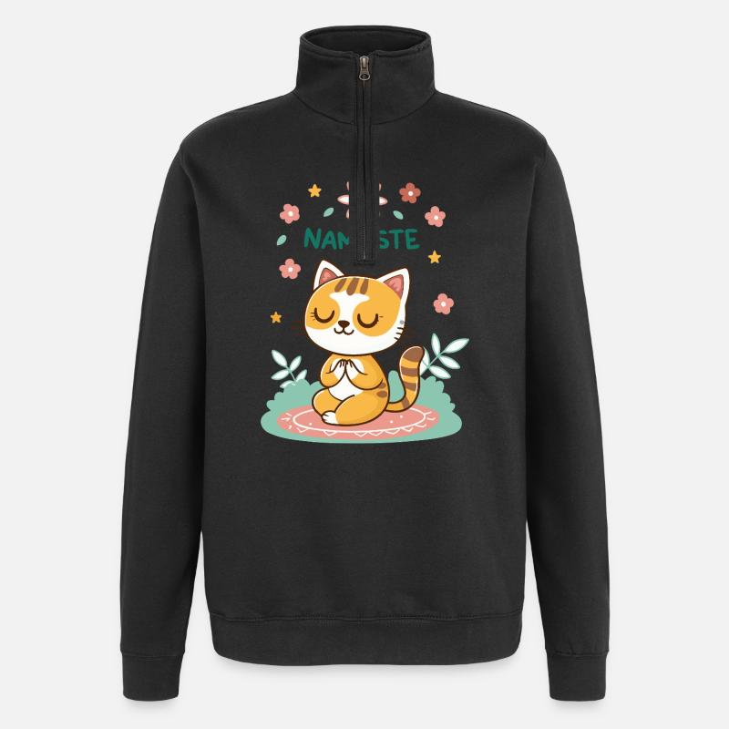 Cat Namaste Zen Blumen Natur - Quarter-Zip-Sweatshirt - Schwarz