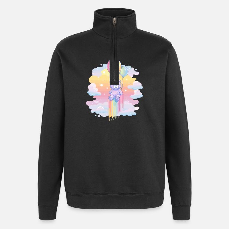 Pastellbär Ballonflug - Quarter-Zip-Sweatshirt - Schwarz