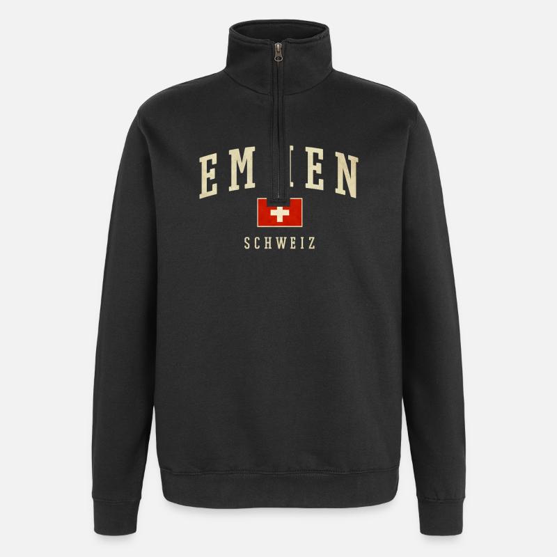 Emmen Switzerland design with flag - Quarter-Zip Sweatshirt - black
