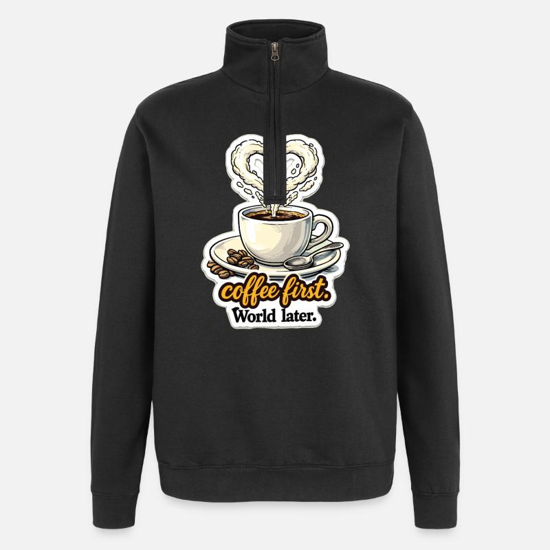 Coffee First Heart Design - Quarter-Zip Sweatshirt - black