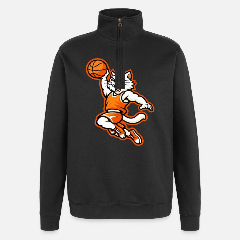 Wütende Basketball-Katze Slam Dunk Maskottchen - Quarter-Zip-Sweatshirt - Schwarz