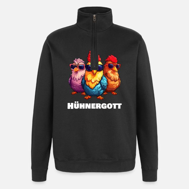 Lustige Hühner Hühnergott - Quarter-Zip-Sweatshirt - Schwarz