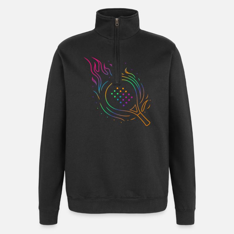 Padel mit flammendem Schläger Design - Quarter-Zip-Sweatshirt - Schwarz