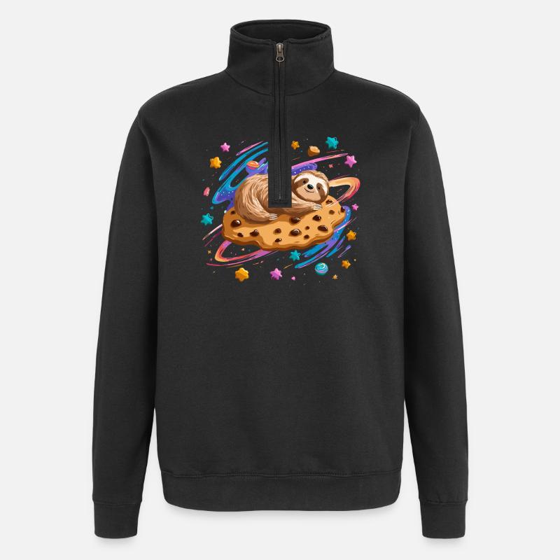 Space Sloth on Cookie - Quarter-Zip Sweatshirt - black