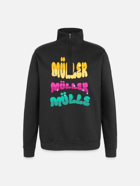Müller Name Surname - Quarter-Zip Sweatshirt - black