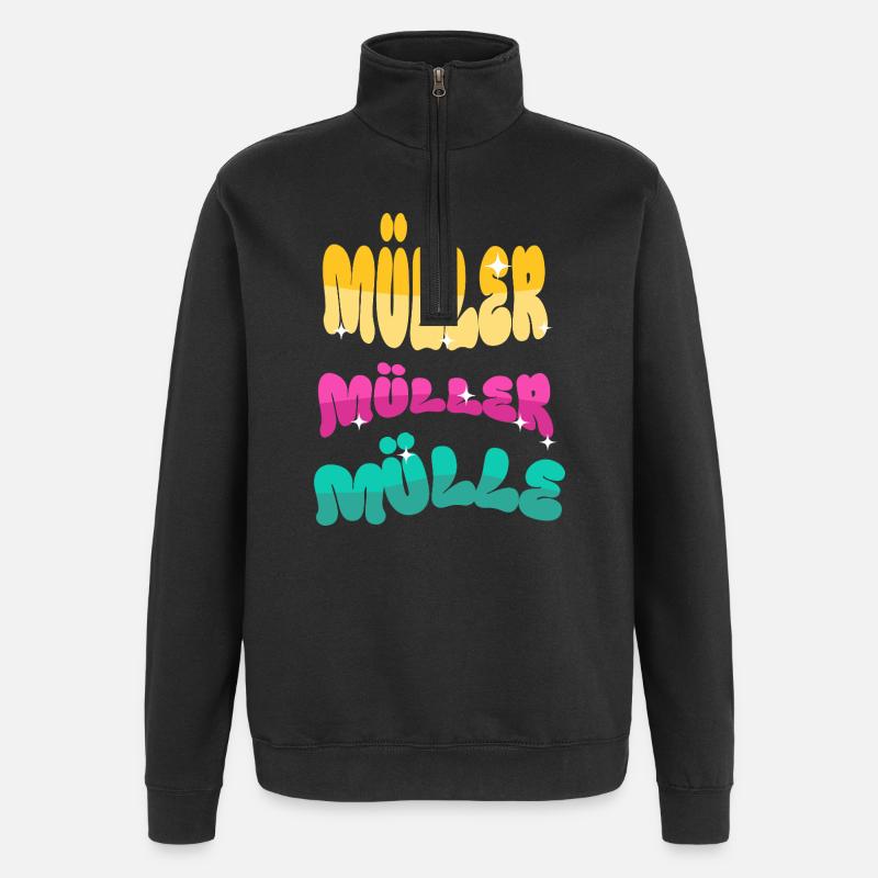 Müller Name Surname - Quarter-Zip Sweatshirt - black