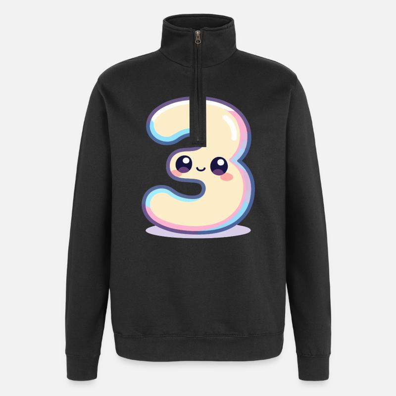 Nummer 3 Kawaii-Pastell - Quarter-Zip-Sweatshirt - Schwarz
