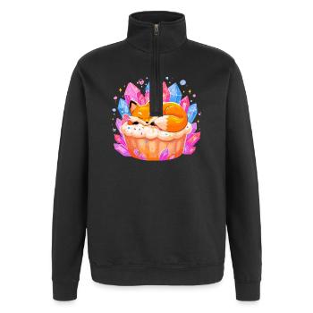Schlafender Fuchs im Kristallcupcake - Quarter-Zip-Sweatshirt - Schwarz - Vorne - AI Model Female 172 light (172cm) & AI Model Male 178 dark (178cm)