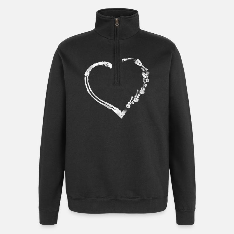 Hawaiian Ukulele Uke Heart - Quarter-Zip Sweatshirt - black