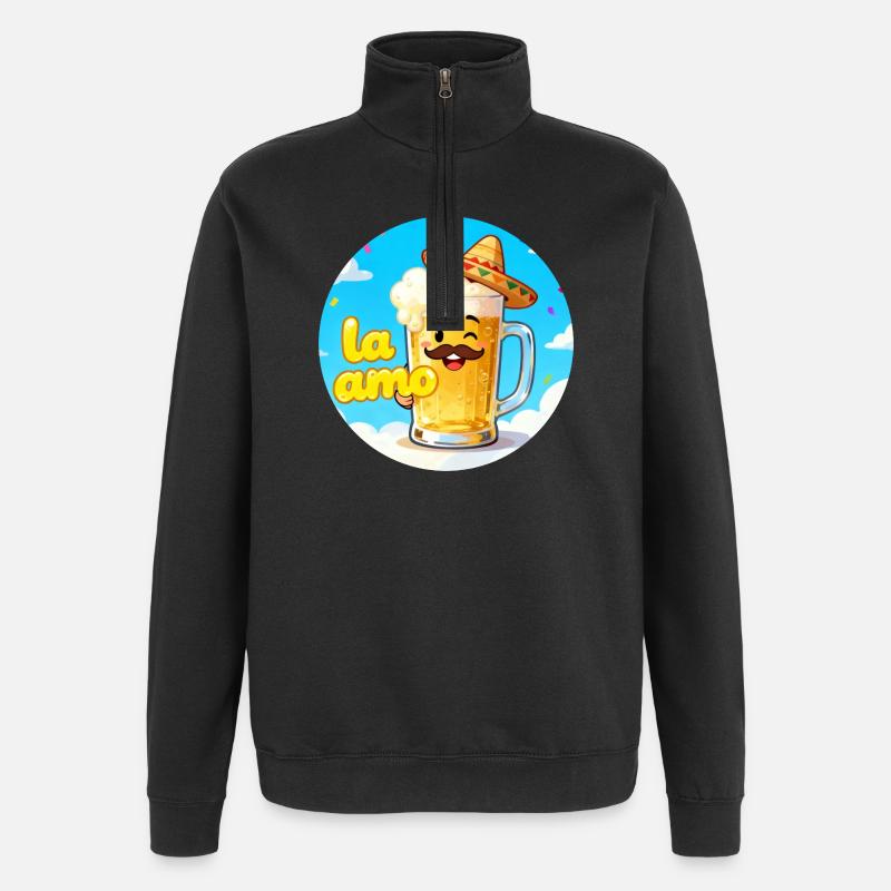 Bier mit Hut und Schnurrbart - Quarter-Zip-Sweatshirt - Schwarz