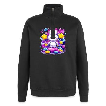 Moon Rabbit in Star Magic - Quarter-Zip Sweatshirt - black - Front - AI Model Female 172 light (172cm) & AI Model Male 178 dark (178cm)