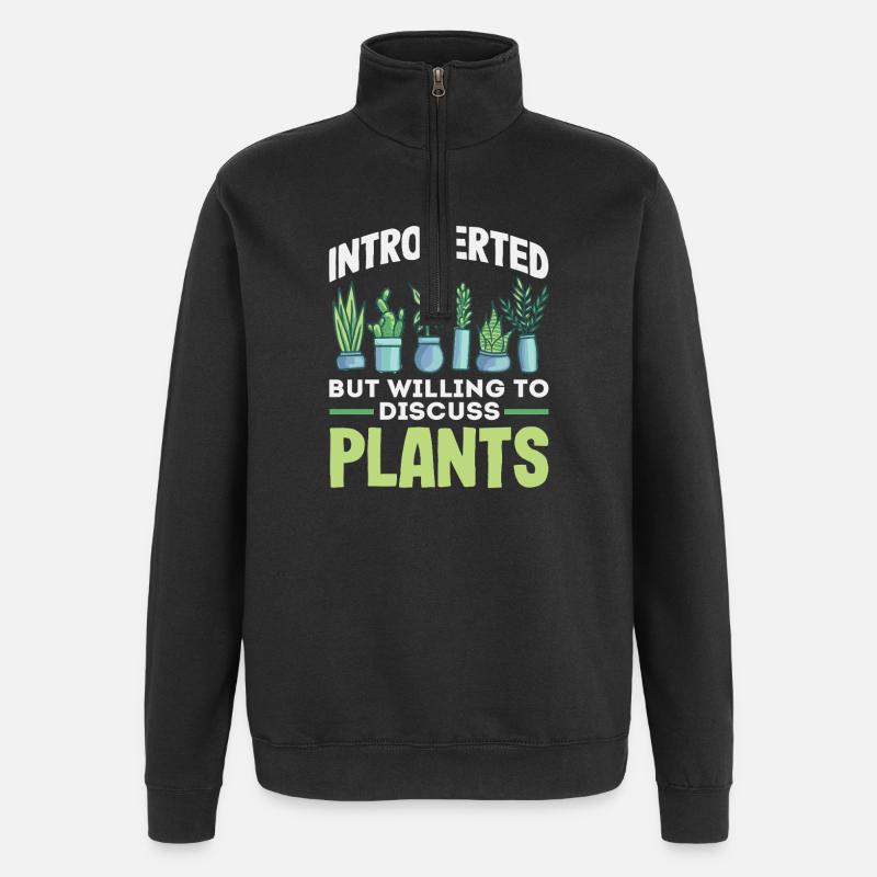 Introvertiert Diskutiere Pflanzen - Quarter-Zip-Sweatshirt - Schwarz