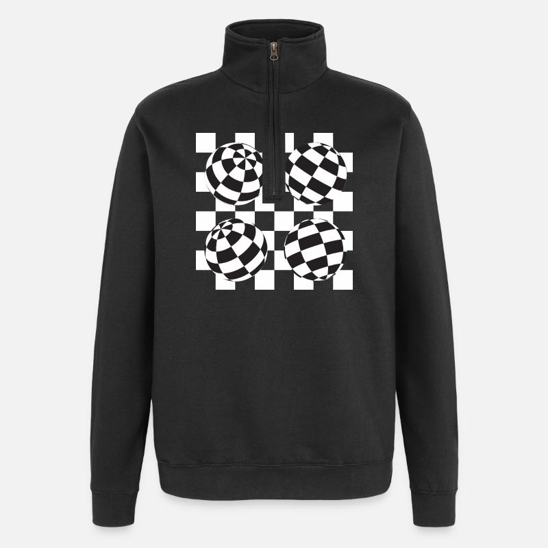 Illusion à damier sphérique - Sweat à zip 1/4 - noir