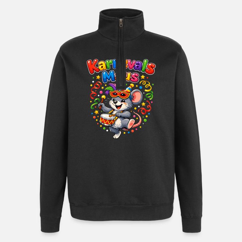 Karnevalsmaus Süßes Faschings-Motiv Geschenkidee - Quarter-Zip-Sweatshirt - Schwarz