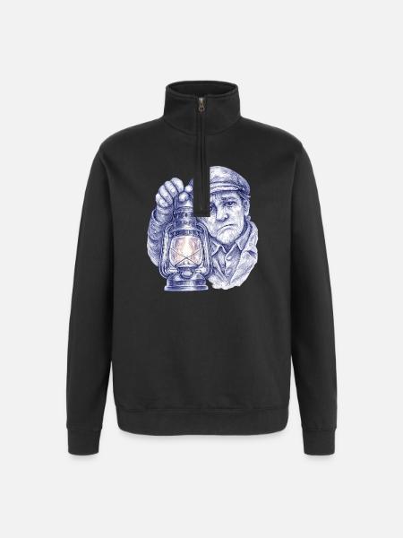 Senior man with lantern - Quarter-Zip Sweatshirt - black