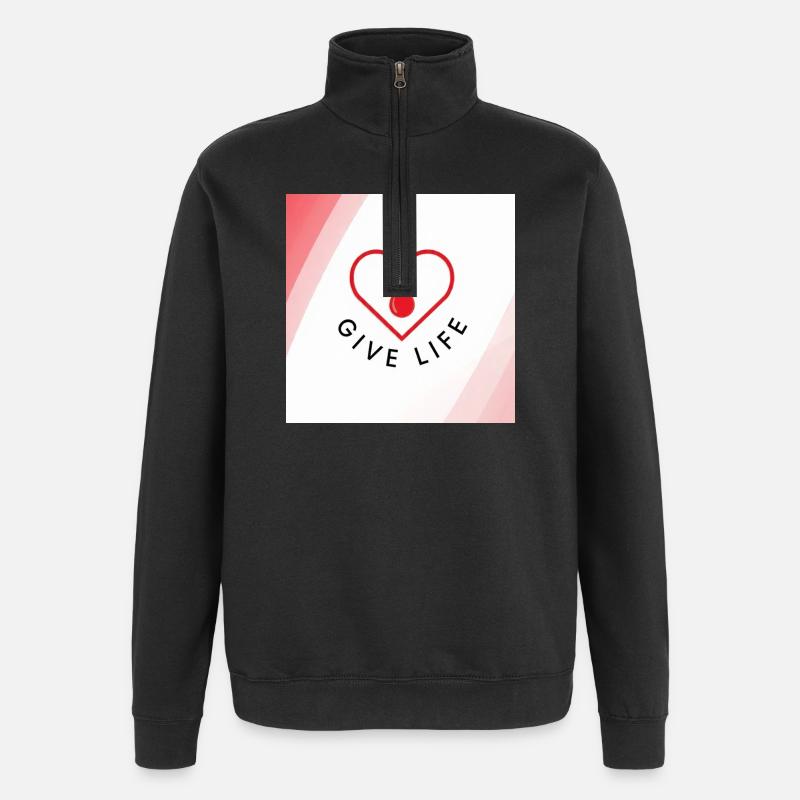 Schenken Sie Leben: Blutspenderherz - Quarter-Zip-Sweatshirt - Schwarz