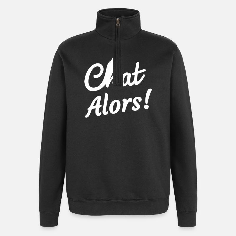 Chat Alors! - Sweat à zip 1/4 - noir