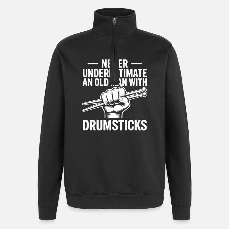 Drummer Spruch Lustiges Schlagzeuger Geschenk - Quarter-Zip-Sweatshirt - Schwarz