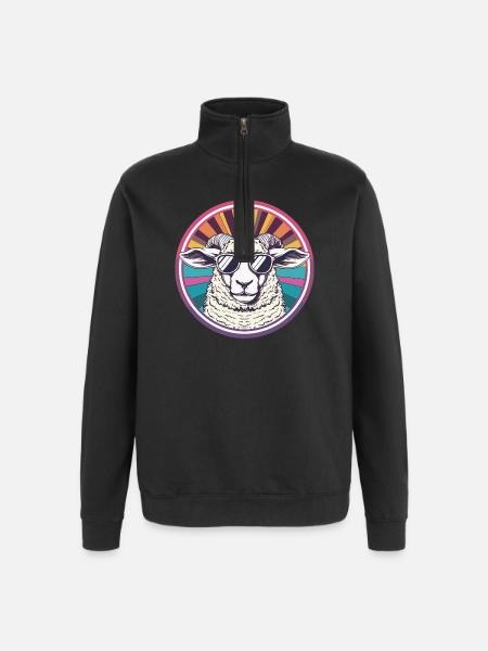 Sun sheep with retro sunglasses - Quarter-Zip Sweatshirt - black