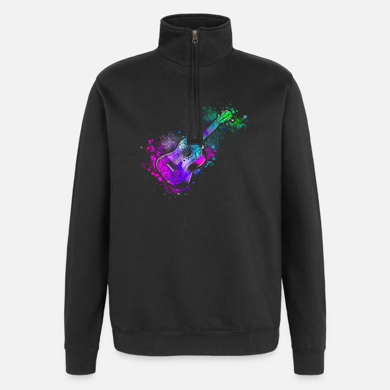 Aquarelle ukulélé hawaïen - Sweat à zip 1/4 - noir