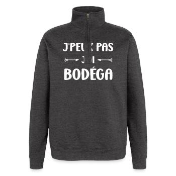Ich kann nicht, ich habe Bodéga - Quarter-Zip-Sweatshirt - Anthrazit - Vorne - AI Model Female 172 light (172cm) & AI Model Male 178 dark (178cm)