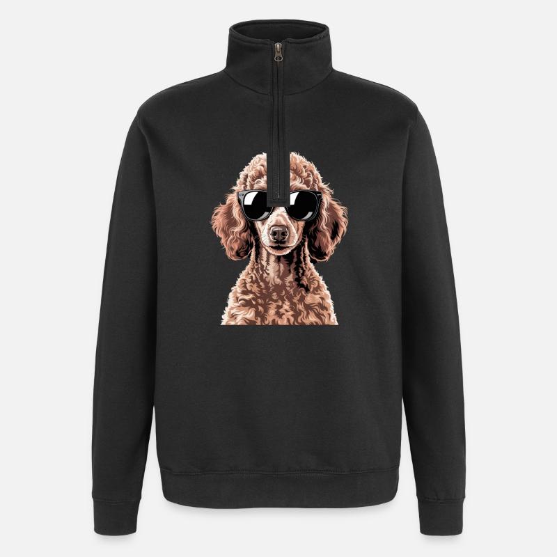 Caniche brun - Sweat à zip 1/4 - noir