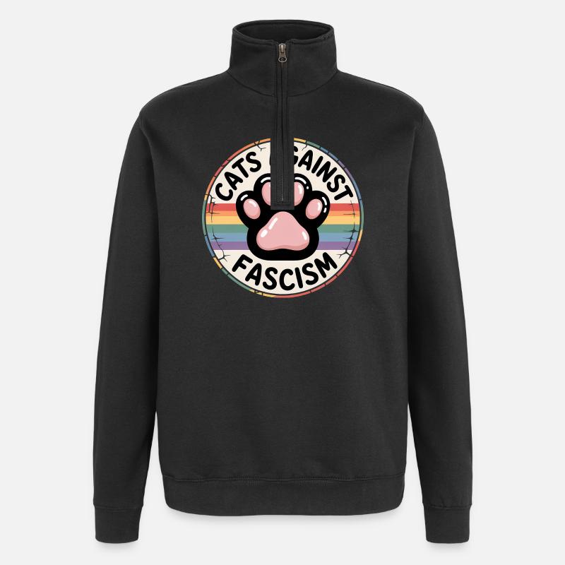 Cats against Racism- Antifascist Merch - Quarter-Zip Sweatshirt - black