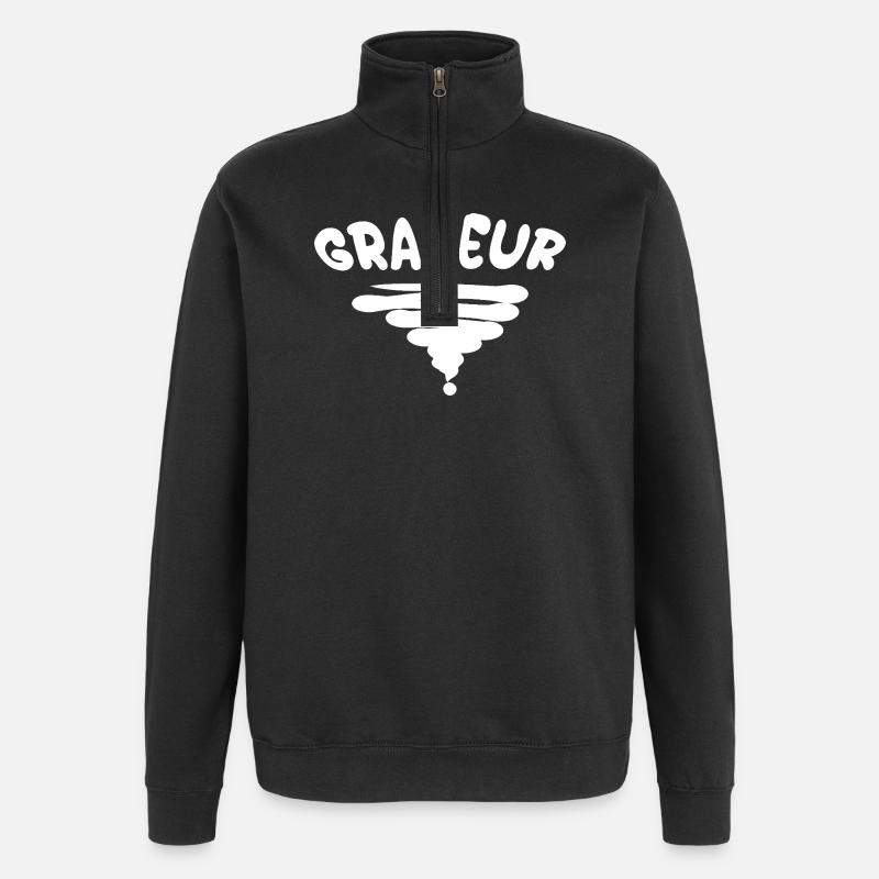 Emblème tourbillonnant du graveur - Sweat à zip 1/4 - noir