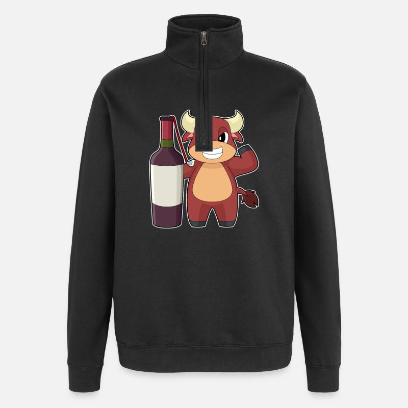 Bouteille de vin rouge Taureau - Sweat à zip 1/4 - noir