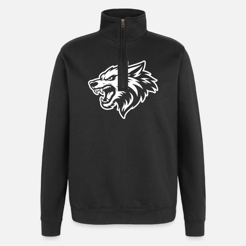 Wolf Head - Quarter-Zip Sweatshirt - black