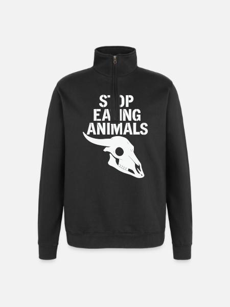 Stop Eating Animals – Protecting Animal Life - Quarter-Zip Sweatshirt - black