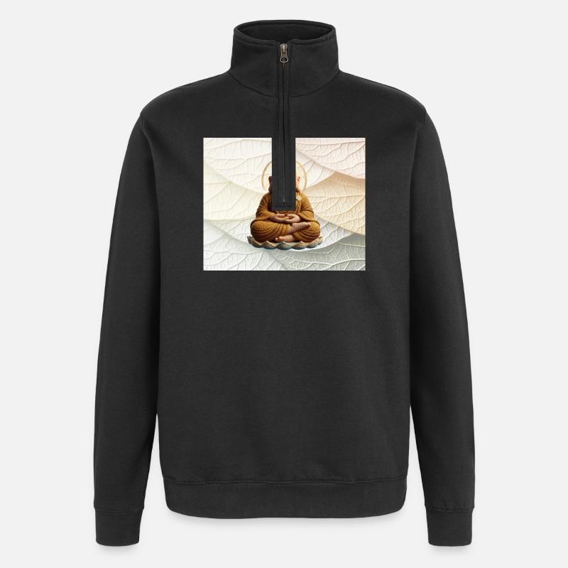 Buddha auf Blattmuster - Quarter-Zip-Sweatshirt - Schwarz