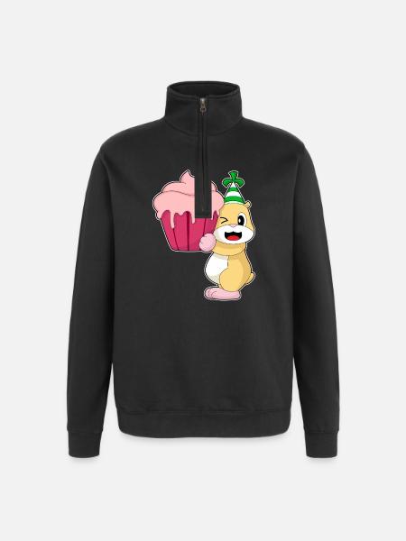 Hamster Birthday Cupcake - Quarter-Zip Sweatshirt - black