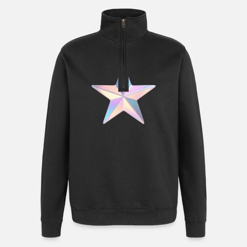 Pastel Iridezed Star - Quarter-Zip Sweatshirt - black