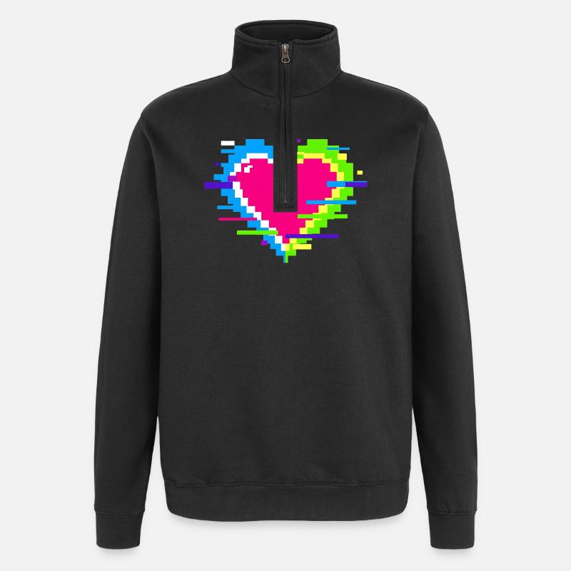 Cœur Pixel Néon Arc-en-ciel - Sweat à zip 1/4 - noir