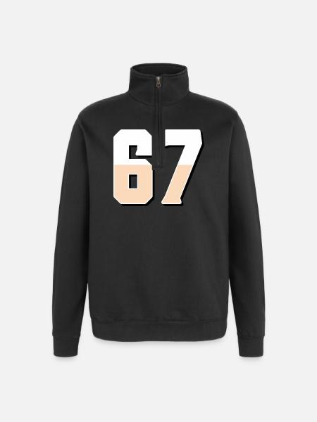 6 7 – Trendy minimalist text design, - Quarter-Zip Sweatshirt - black