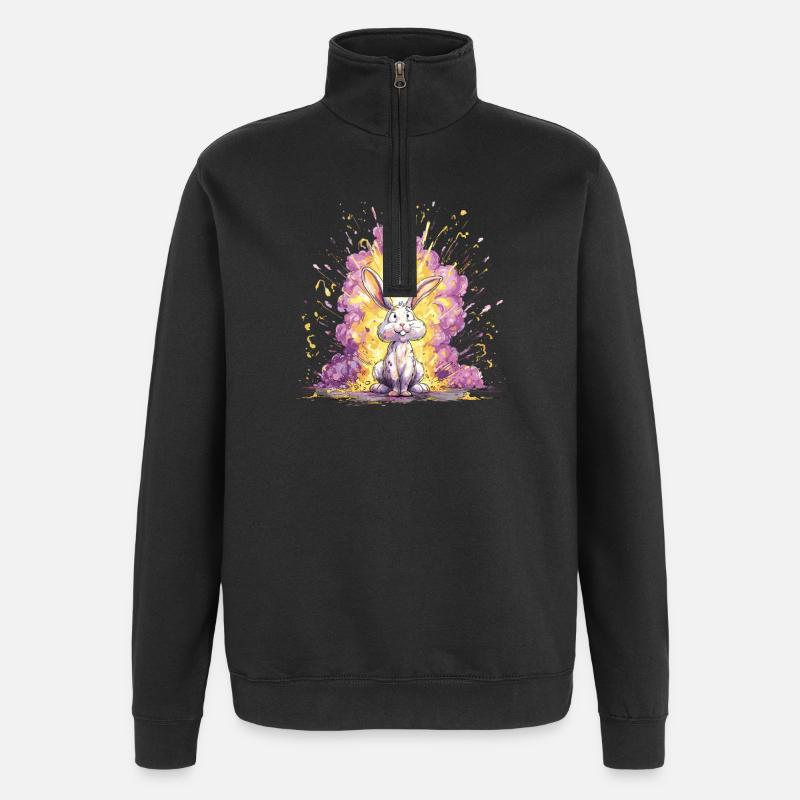 Farbexplosion Hase Illustration - Quarter-Zip-Sweatshirt - Schwarz