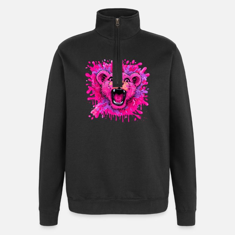 Pinker Löwe im Farbschwall - Quarter-Zip-Sweatshirt - Schwarz