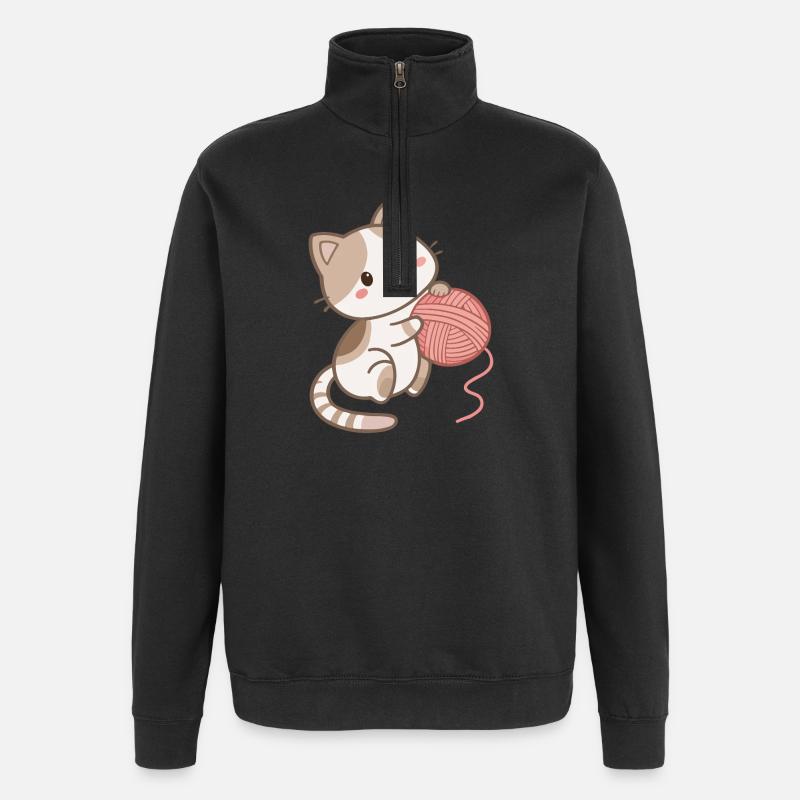 Kätzchen und Wollknäuel - Quarter-Zip-Sweatshirt - Schwarz
