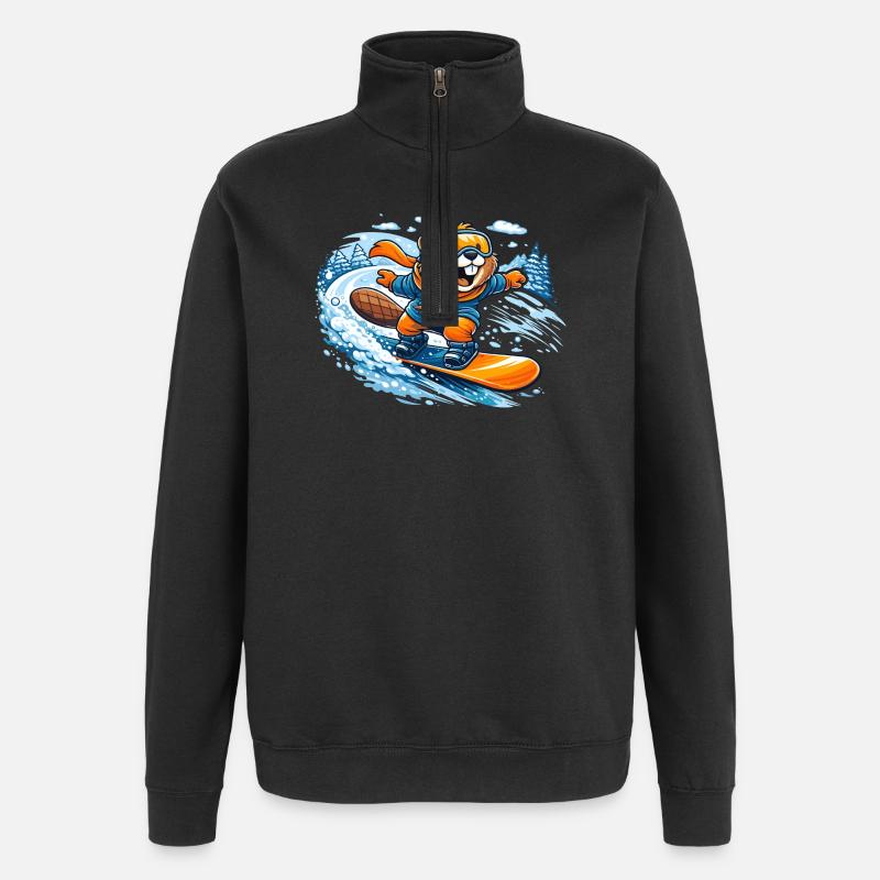 Biber Snowboard Winter - Quarter-Zip-Sweatshirt - Schwarz