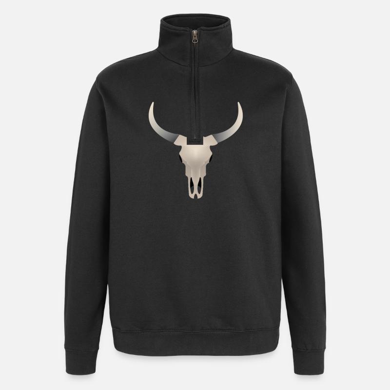 Büffelschädel - Quarter-Zip-Sweatshirt - Schwarz