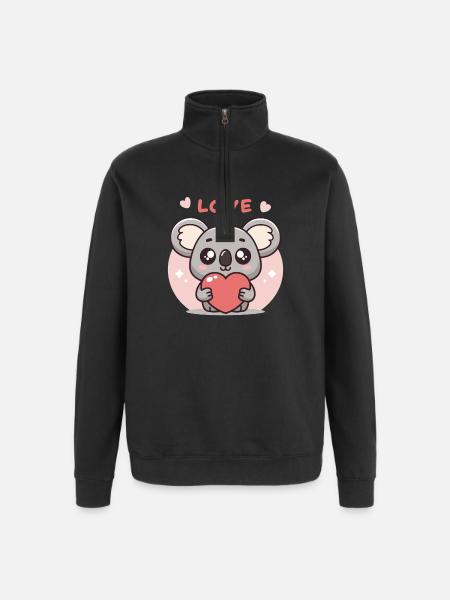 Koalaherz verliebt - Quarter-Zip-Sweatshirt - Schwarz