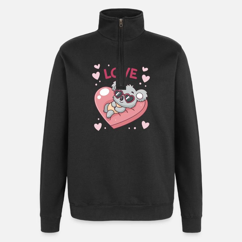 Koala Coeur et Love Doux - Sweat à zip 1/4 - noir