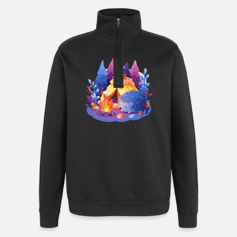 Schlafender Igel am Lagerfeuer - Quarter-Zip-Sweatshirt - Schwarz