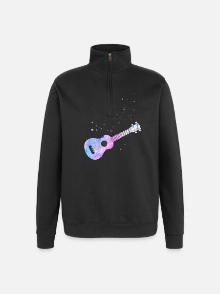 Aquarelle ukulélé hawaïen - Sweat à zip 1/4 - noir