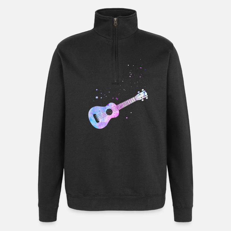 Aquarelle ukulélé hawaïen - Sweat à zip 1/4 - noir