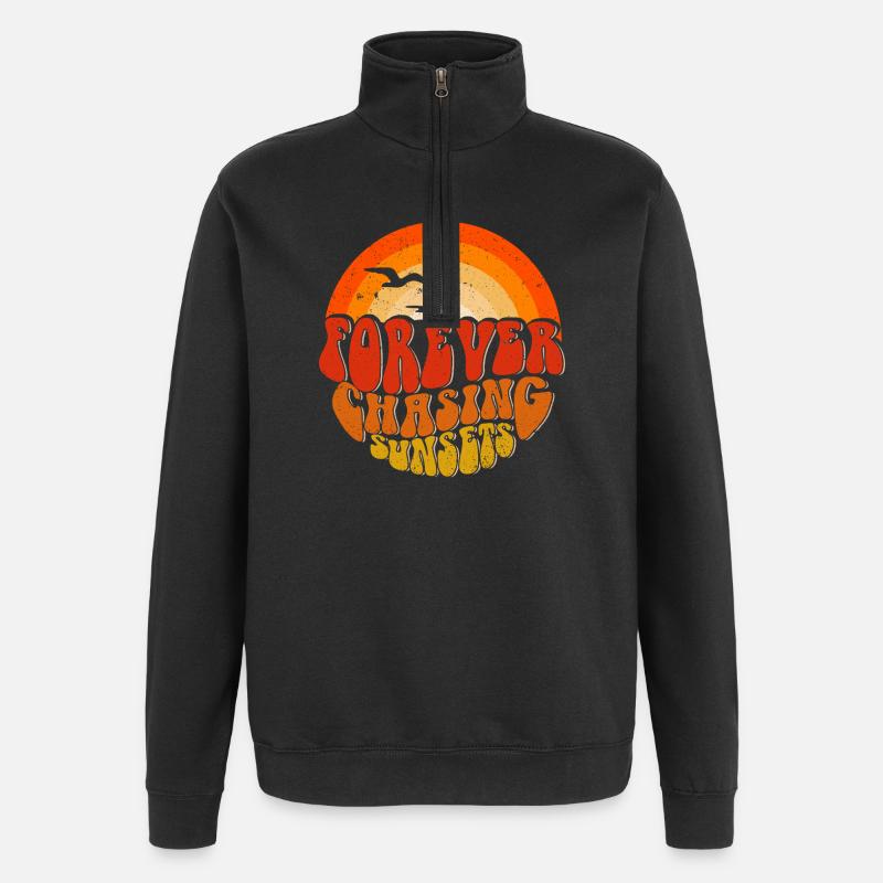 Forever Chasing Sunsets Retro Emblem - Quarter-Zip Sweatshirt - black
