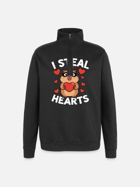 I Steal Hearts Hamster - Quarter-Zip Sweatshirt - black