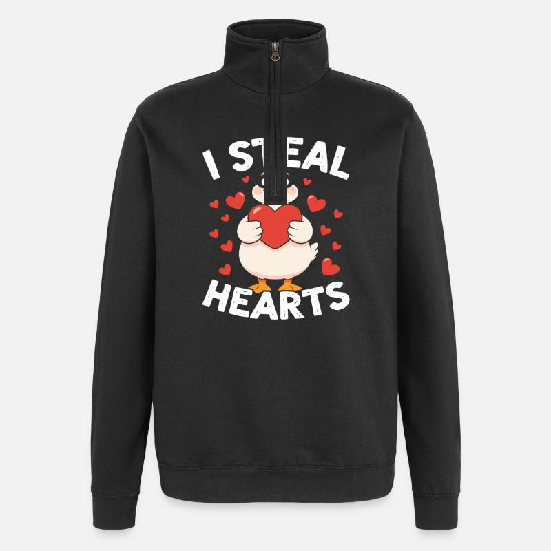 Je vole l’oie de cœur - Sweat à zip 1/4 - noir